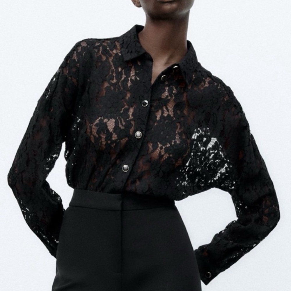 ZARA TAILORED LACE BUTTON FRONT SHIRT